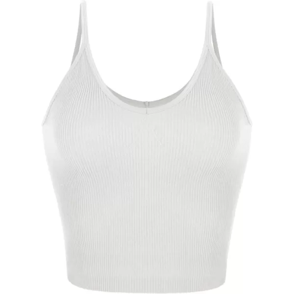 ODODOS V Neck Seamless Crop Tank for Women Ribbed Knit Soft Cropped Camisole TopsWhite