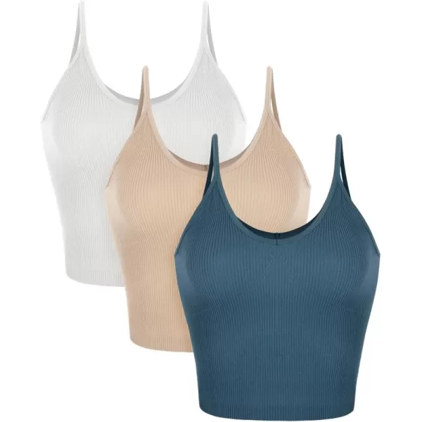 ODODOS V Neck Seamless Crop Tank for Women Ribbed Knit Soft Cropped Camisole TopsWhitebeigeocean