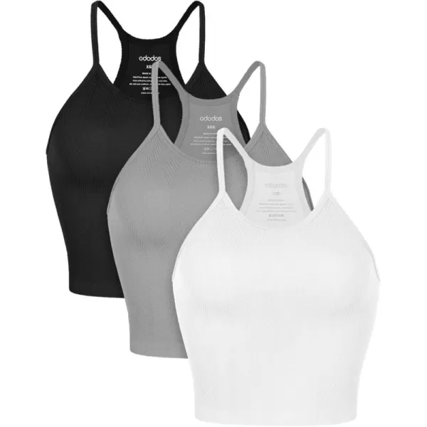 ODODOS Womens Crop 3Pack Herringbone Knit Seamless Soft Camisole Crop Tank TopsBlackwhitegray