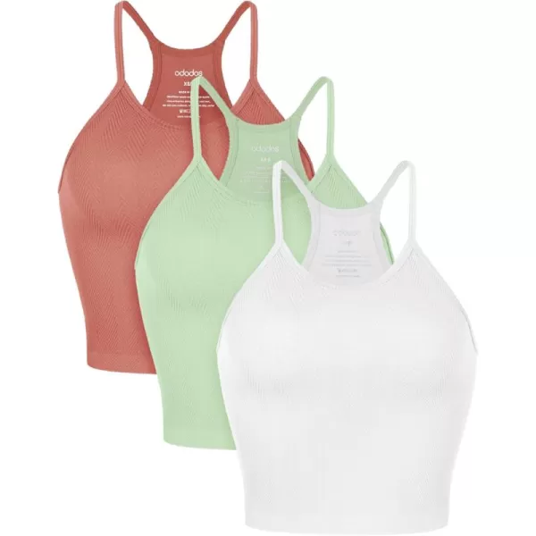 ODODOS Womens Crop 3Pack Herringbone Knit Seamless Soft Camisole Crop Tank TopsCoralmintwhite