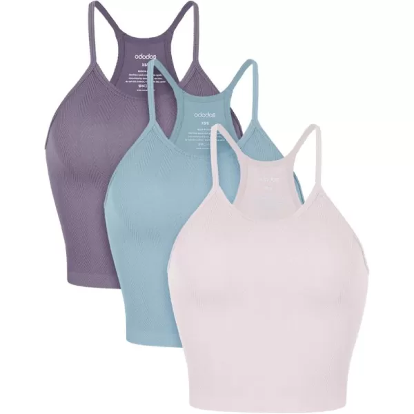 ODODOS Womens Crop 3Pack Herringbone Knit Seamless Soft Camisole Crop Tank TopsVioleticebergpink Lace