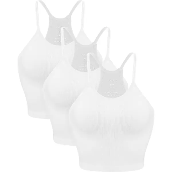 ODODOS Womens Crop 3Pack Washed Seamless RibKnit Camisole Crop Tank TopsWhite3 Pack Crop