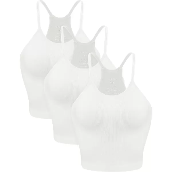 ODODOS Womens Crop 3Pack Washed Seamless RibKnit Camisole Crop Tank TopsWhite3 Pack Long Crop