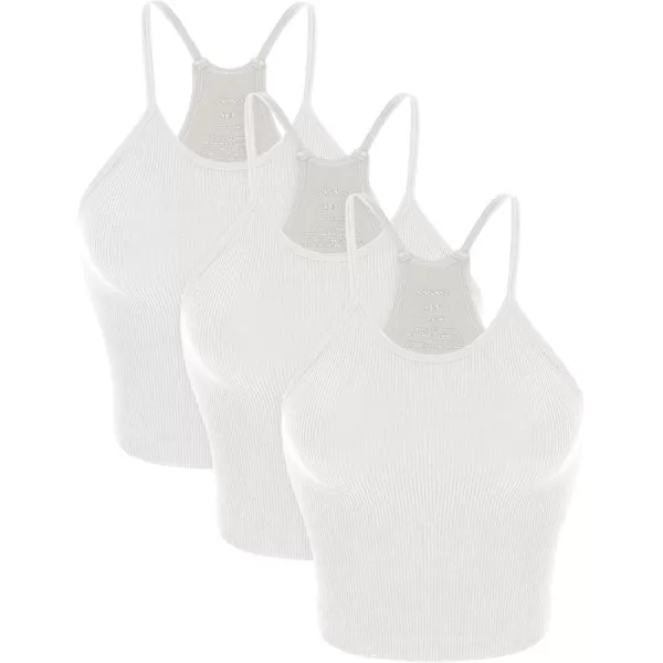 ODODOS Womens Crop 3Pack Washed Seamless RibKnit Camisole Crop Tank TopsWhite3 Pack Waist Length