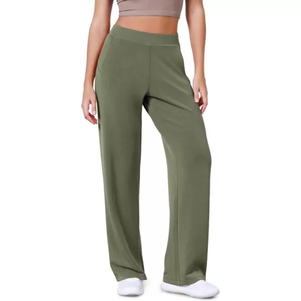 ODODOS Womens Modal Soft Wide Leg Pants Elastic High Waist Casual Lounge Relaxed Pants with Pockets  27quot 29quot  31quot InseamDark Sage