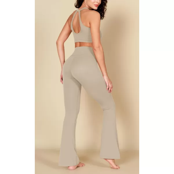 ODODOS Cloud Feeling Flared Yoga Pants with Back Pocket for Women High Waist Casual Bootleg Lounge Pants 30quot32quot InseamShaker Beige