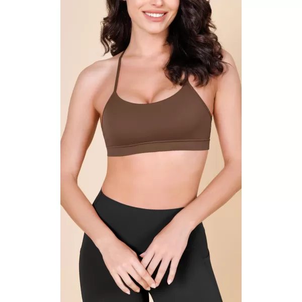 ODODOS Cloud Feeling Y Racerback Sports Bra for Women Wirefree Padded Strappy Yoga BraBrunette