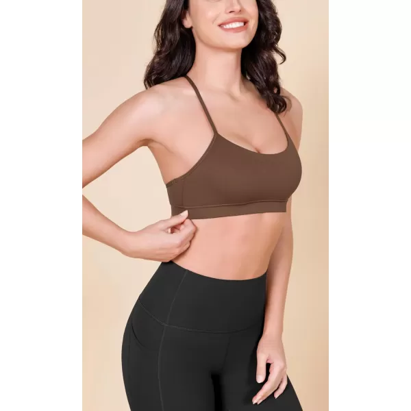 ODODOS Cloud Feeling Y Racerback Sports Bra for Women Wirefree Padded Strappy Yoga BraBrunette