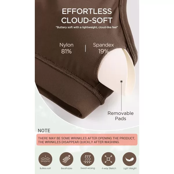 ODODOS Cloud Feeling Y Racerback Sports Bra for Women Wirefree Padded Strappy Yoga BraBrunette