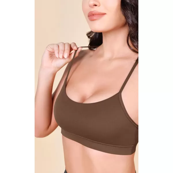 ODODOS Cloud Feeling Y Racerback Sports Bra for Women Wirefree Padded Strappy Yoga BraBrunette