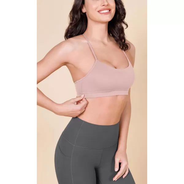 ODODOS Cloud Feeling Y Racerback Sports Bra for Women Wirefree Padded Strappy Yoga BraDusty Pink