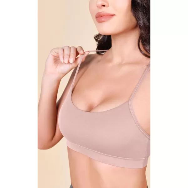 ODODOS Cloud Feeling Y Racerback Sports Bra for Women Wirefree Padded Strappy Yoga BraDusty Pink