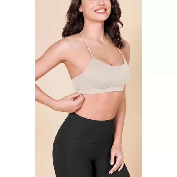 ODODOS Cloud Feeling Y Racerback Sports Bra for Women Wirefree Padded Strappy Yoga BraOat Milk