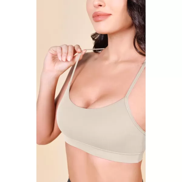ODODOS Cloud Feeling Y Racerback Sports Bra for Women Wirefree Padded Strappy Yoga BraOat Milk