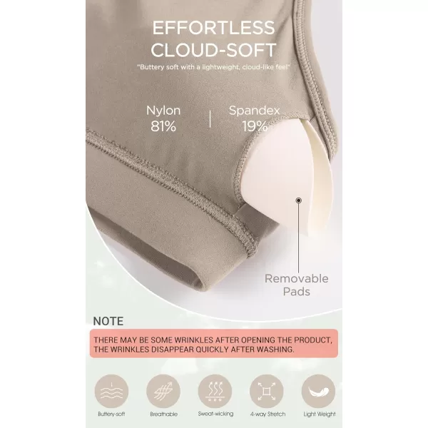 ODODOS Cloud Feeling Y Racerback Sports Bra for Women Wirefree Padded Strappy Yoga BraShaker Beige