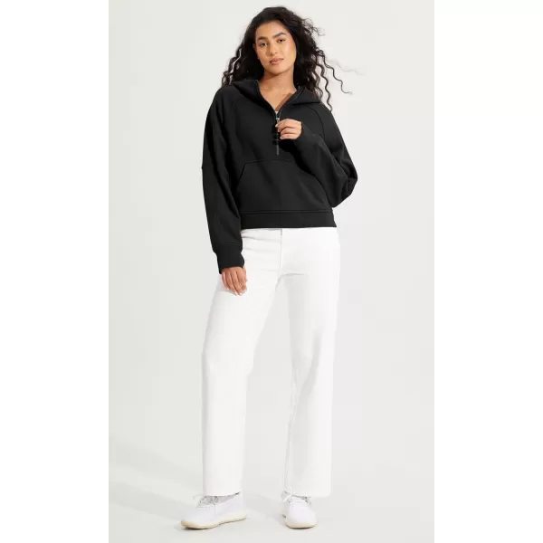 ODODOS HalfZip Hoodies for Women Fleece Lined Cropped Sweatshirts Pullover Long Sleeve Sweater Thumb HoleBlack