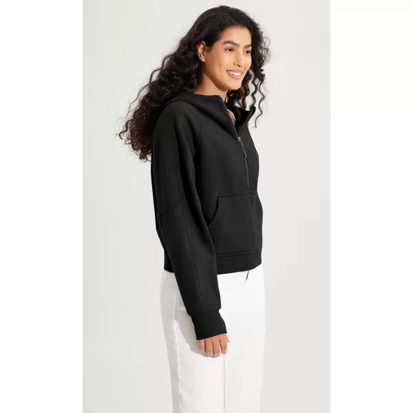 ODODOS HalfZip Hoodies for Women Fleece Lined Cropped Sweatshirts Pullover Long Sleeve Sweater Thumb HoleBlack