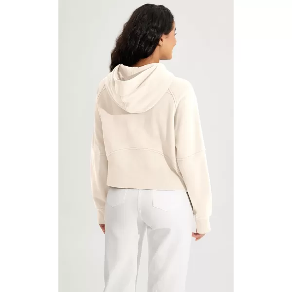 ODODOS HalfZip Hoodies for Women Fleece Lined Cropped Sweatshirts Pullover Long Sleeve Sweater Thumb HoleCream