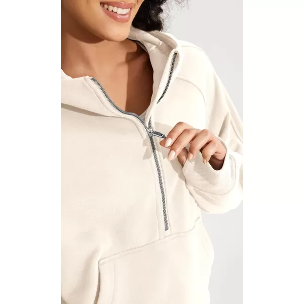 ODODOS HalfZip Hoodies for Women Fleece Lined Cropped Sweatshirts Pullover Long Sleeve Sweater Thumb HoleCream