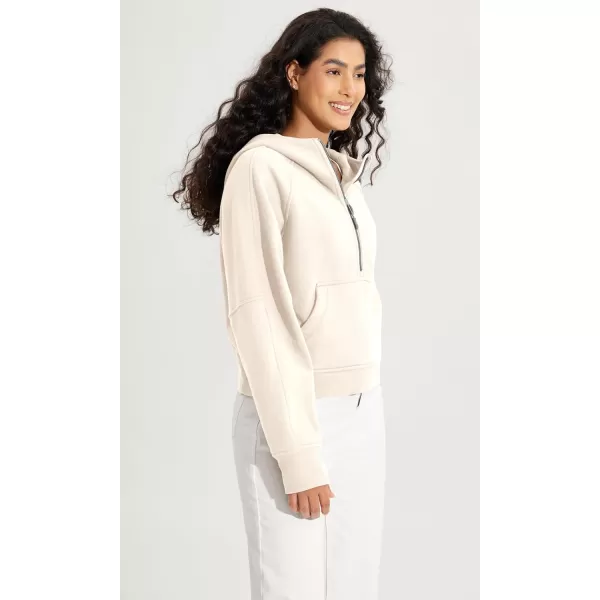 ODODOS HalfZip Hoodies for Women Fleece Lined Cropped Sweatshirts Pullover Long Sleeve Sweater Thumb HoleCream