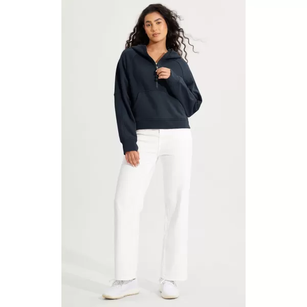ODODOS HalfZip Hoodies for Women Fleece Lined Cropped Sweatshirts Pullover Long Sleeve Sweater Thumb HoleDeep Navy