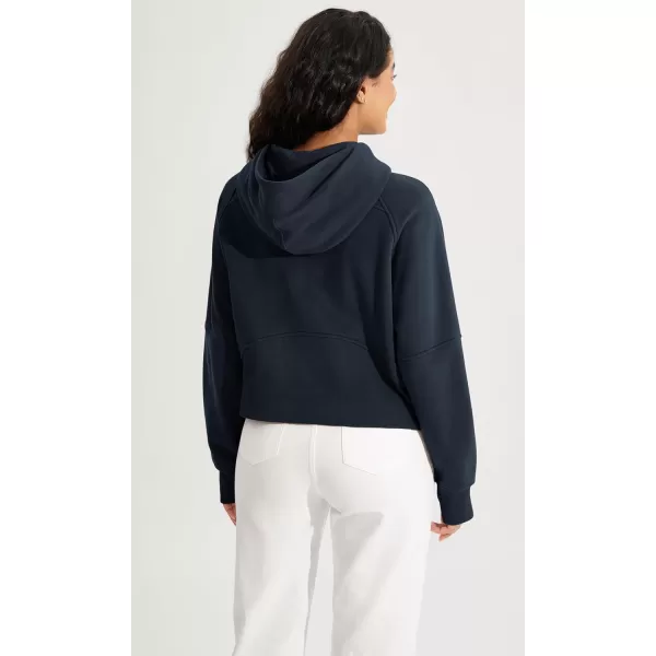 ODODOS HalfZip Hoodies for Women Fleece Lined Cropped Sweatshirts Pullover Long Sleeve Sweater Thumb HoleDeep Navy