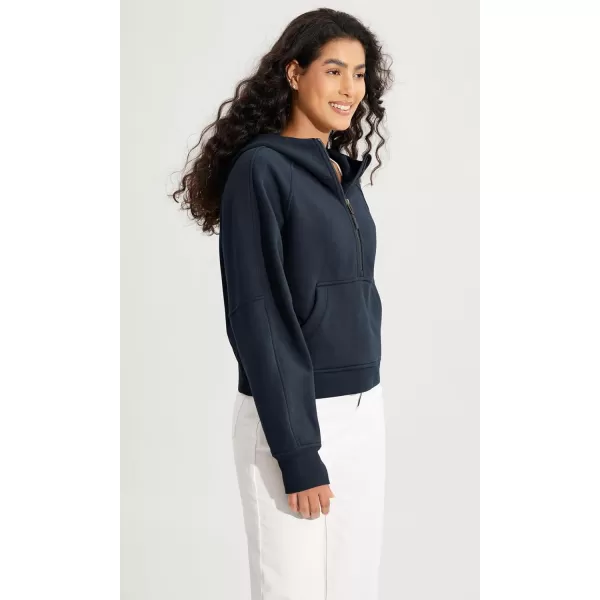 ODODOS HalfZip Hoodies for Women Fleece Lined Cropped Sweatshirts Pullover Long Sleeve Sweater Thumb HoleDeep Navy