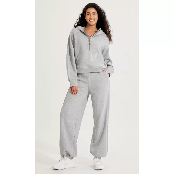 ODODOS HalfZip Hoodies for Women Fleece Lined Cropped Sweatshirts Pullover Long Sleeve Sweater Thumb HoleHeather Grey