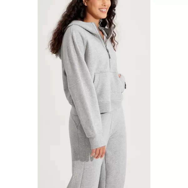 ODODOS HalfZip Hoodies for Women Fleece Lined Cropped Sweatshirts Pullover Long Sleeve Sweater Thumb HoleHeather Grey