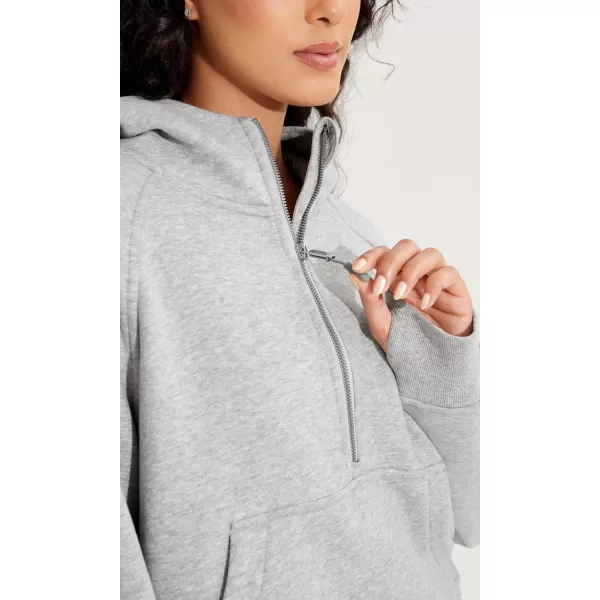 ODODOS HalfZip Hoodies for Women Fleece Lined Cropped Sweatshirts Pullover Long Sleeve Sweater Thumb HoleHeather Grey