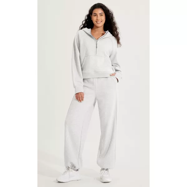 ODODOS HalfZip Hoodies for Women Fleece Lined Cropped Sweatshirts Pullover Long Sleeve Sweater Thumb HoleHeather White