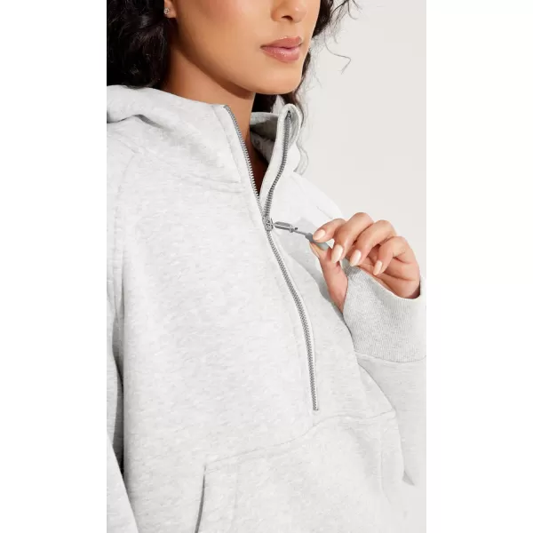 ODODOS HalfZip Hoodies for Women Fleece Lined Cropped Sweatshirts Pullover Long Sleeve Sweater Thumb HoleHeather White