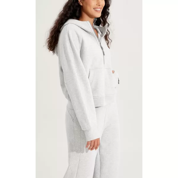 ODODOS HalfZip Hoodies for Women Fleece Lined Cropped Sweatshirts Pullover Long Sleeve Sweater Thumb HoleHeather White