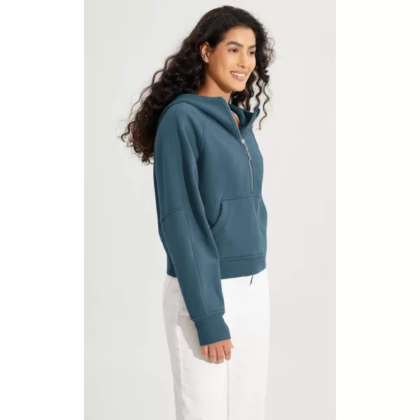 ODODOS HalfZip Hoodies for Women Fleece Lined Cropped Sweatshirts Pullover Long Sleeve Sweater Thumb HoleInk Blue