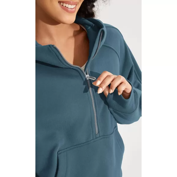 ODODOS HalfZip Hoodies for Women Fleece Lined Cropped Sweatshirts Pullover Long Sleeve Sweater Thumb HoleInk Blue