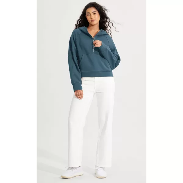 ODODOS HalfZip Hoodies for Women Fleece Lined Cropped Sweatshirts Pullover Long Sleeve Sweater Thumb HoleInk Blue