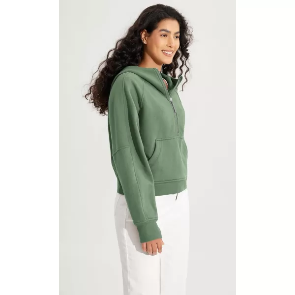 ODODOS HalfZip Hoodies for Women Fleece Lined Cropped Sweatshirts Pullover Long Sleeve Sweater Thumb HoleMedium Olive