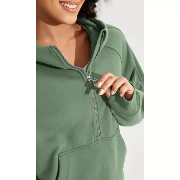 ODODOS HalfZip Hoodies for Women Fleece Lined Cropped Sweatshirts Pullover Long Sleeve Sweater Thumb HoleMedium Olive
