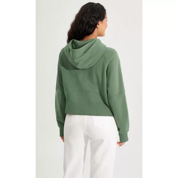 ODODOS HalfZip Hoodies for Women Fleece Lined Cropped Sweatshirts Pullover Long Sleeve Sweater Thumb HoleMedium Olive