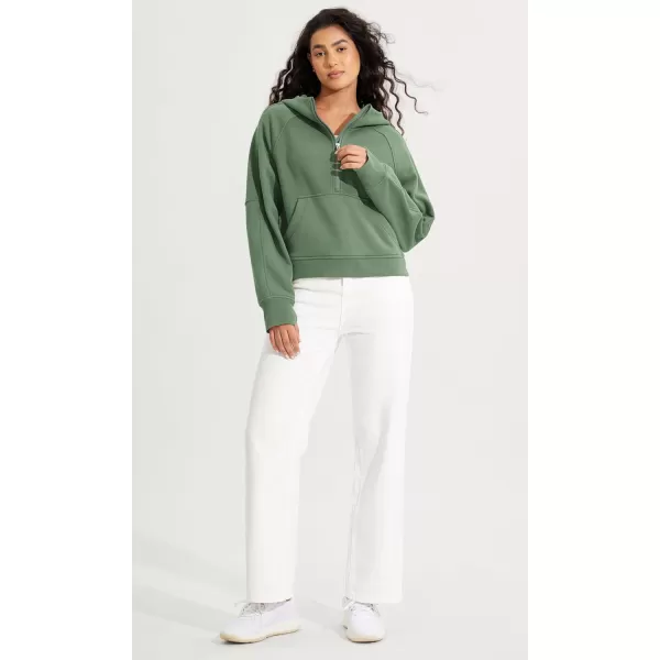 ODODOS HalfZip Hoodies for Women Fleece Lined Cropped Sweatshirts Pullover Long Sleeve Sweater Thumb HoleMedium Olive
