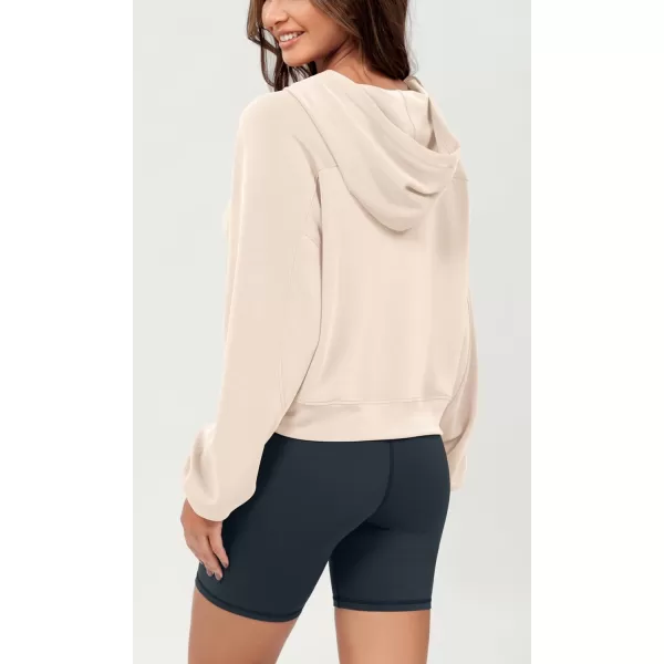 ODODOS Modal Soft Long Sleeve Cropped Hoodie for Women Oversized Pullover Sweatshirts with PocketBeige