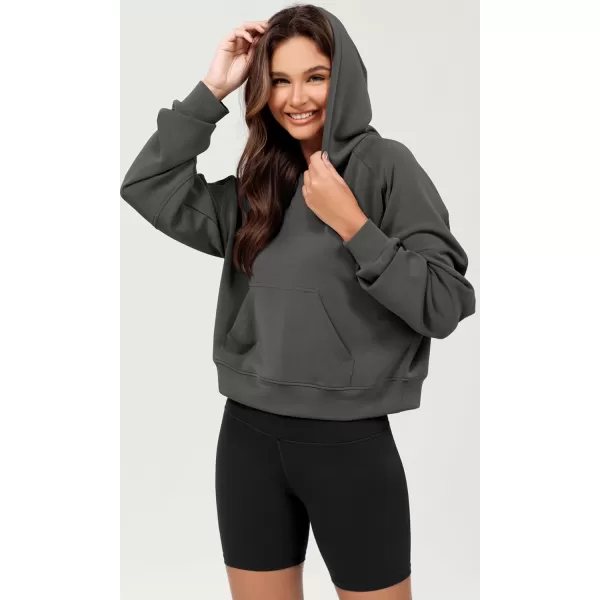 ODODOS Modal Soft Long Sleeve Cropped Hoodie for Women Oversized Pullover Sweatshirts with PocketCharcoal