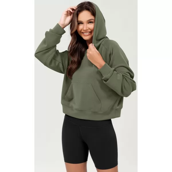 ODODOS Modal Soft Long Sleeve Cropped Hoodie for Women Oversized Pullover Sweatshirts with PocketDark Sage