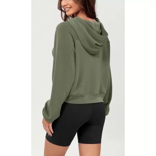 ODODOS Modal Soft Long Sleeve Cropped Hoodie for Women Oversized Pullover Sweatshirts with PocketDark Sage