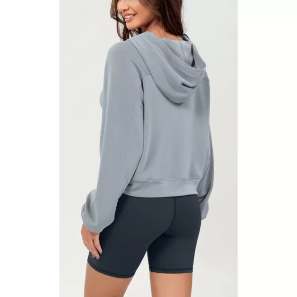 ODODOS Modal Soft Long Sleeve Cropped Hoodie for Women Oversized Pullover Sweatshirts with PocketGrey Blue