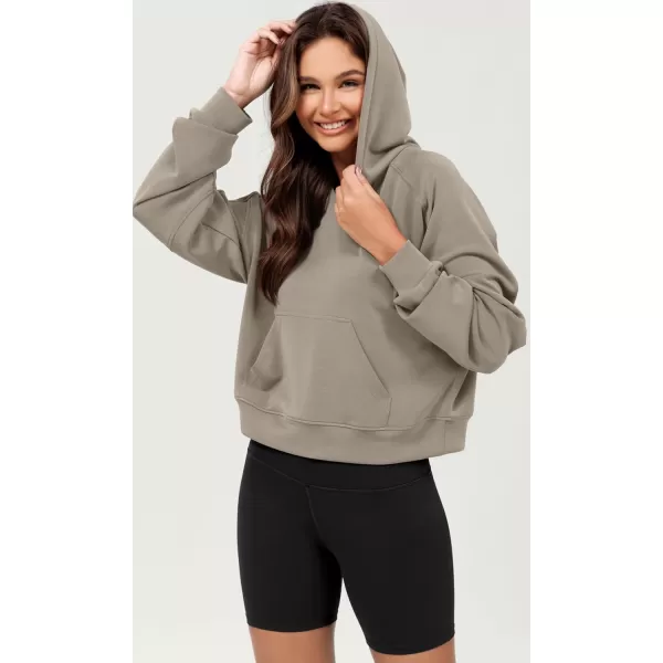 ODODOS Modal Soft Long Sleeve Cropped Hoodie for Women Oversized Pullover Sweatshirts with PocketKhaki