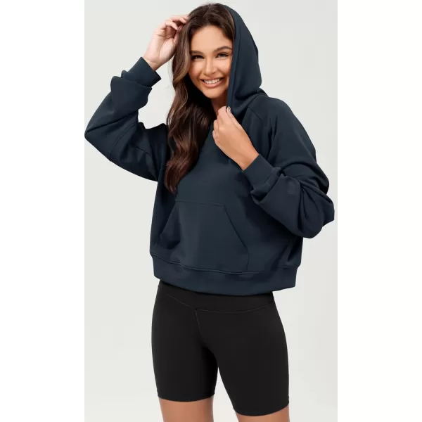 ODODOS Modal Soft Long Sleeve Cropped Hoodie for Women Oversized Pullover Sweatshirts with PocketNavy