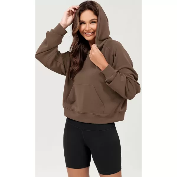 ODODOS Modal Soft Long Sleeve Cropped Hoodie for Women Oversized Pullover Sweatshirts with PocketNutria