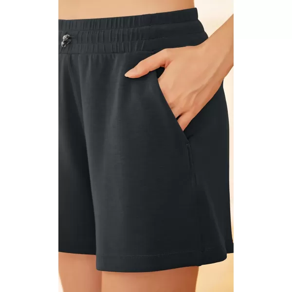 ODODOS Modal Soft Relaxed Shorts for Women Adjustable Shockcord High Waist Casual Shorts with PocketsBlack