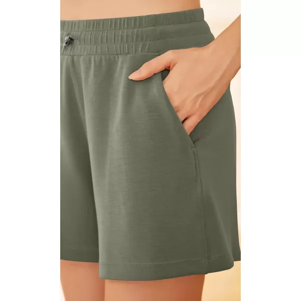 ODODOS Modal Soft Relaxed Shorts for Women Adjustable Shockcord High Waist Casual Shorts with PocketsDark Sage